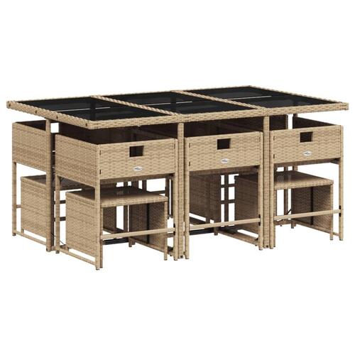 Spisebordssæt til haven 11 dele med hynder polyrattan beige