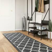 Gulvtæppe 80x300 cm vaskbart og skridsikkert sort og hvid