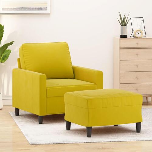 Sofastol med fodskammel 60 cm velour gul