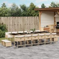 Spisebordssæt til haven 17 dele med hynder polyrattan beige