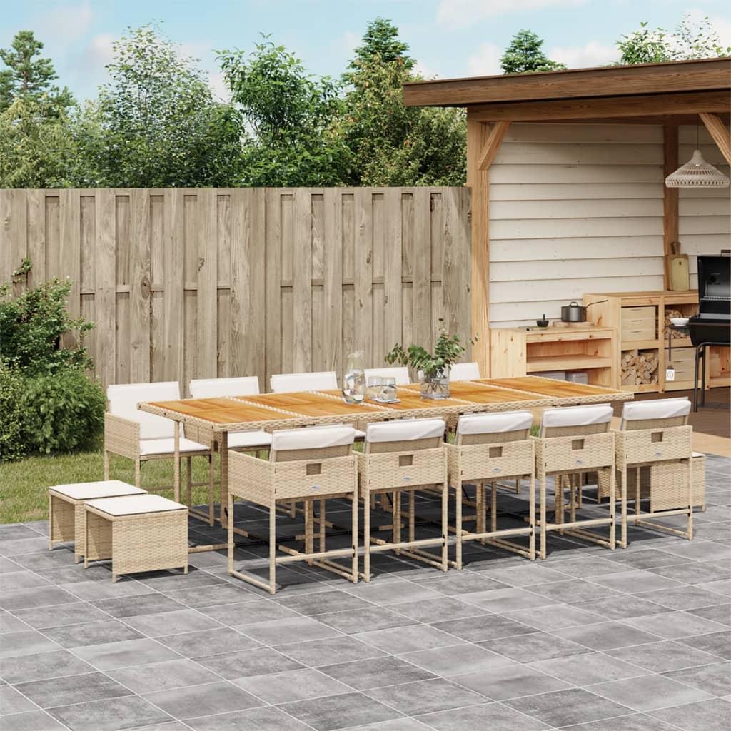 Spisebordssæt til haven 15 dele med hynder polyrattan beige