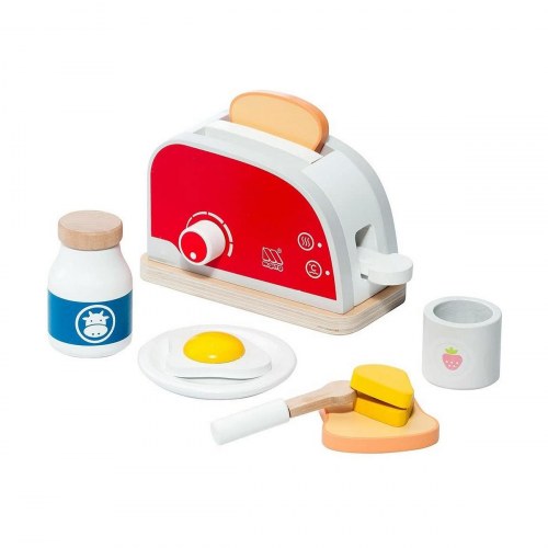 Moltó Toaster Set - legetøjs brødrister i træ og plastik