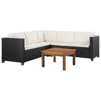 Haveloungesæt 4 dele med hynder polyrattan sort