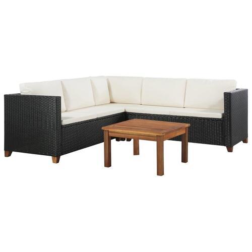 Haveloungesæt 4 dele med hynder polyrattan sort