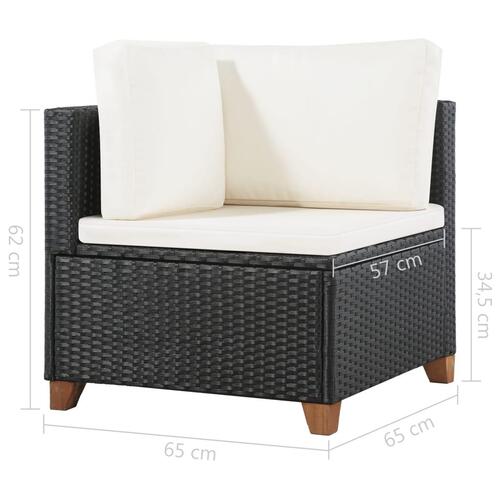 Haveloungesæt 4 dele med hynder polyrattan sort