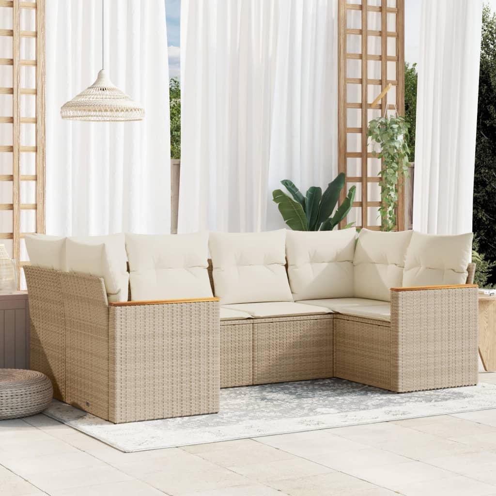 Sofasæt Til Haven 6 Dele Med Hynder Polyrattan Sort - Beige