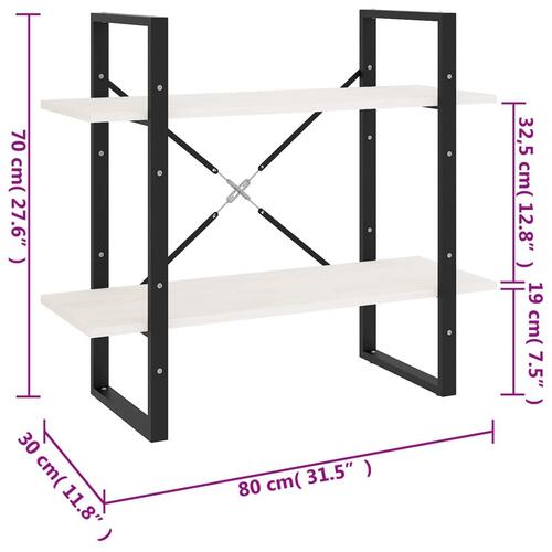 Bogreol med 2 hylder 80x30x70 cm massivt fyrretræ hvid