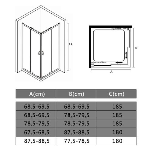 Brusekabine sikkerhedsglas 90 x 80 x 180 cm