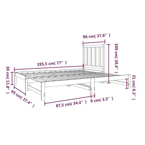 Daybed med udtræk 2x(90x190) cm massivt fyrretræ