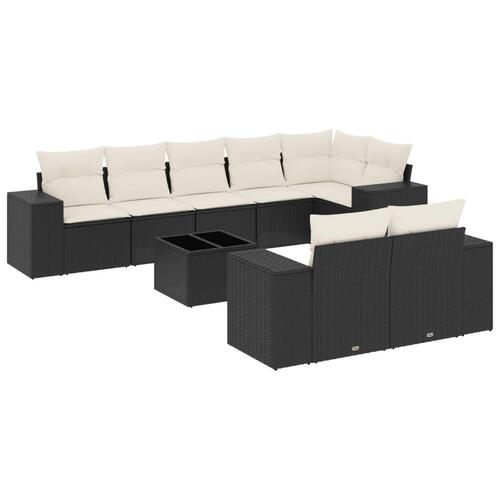 Sofasæt til haven 9 dele med hynder polyrattan sort