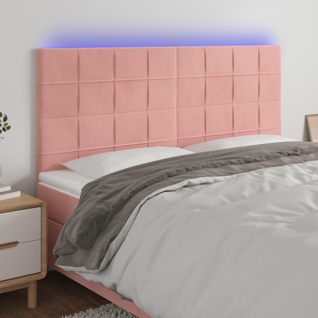 Sengegavl med LED-lys 160x5x118/128 cm fløjl lyserød billede