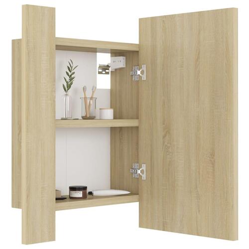 Badeværelsesskab m. spejl og LED-lys 40x12x45cm akryl sonoma-eg
