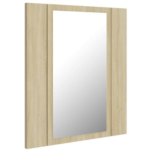 Badeværelsesskab m. spejl og LED-lys 40x12x45cm akryl sonoma-eg