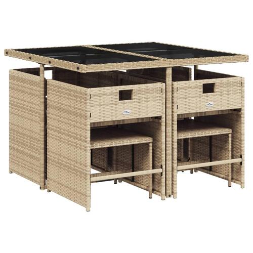 Spisebordssæt til haven 9 dele med hynder polyrattan beige