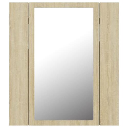 Badeværelsesskab m. spejl og LED-lys 40x12x45cm akryl sonoma-eg
