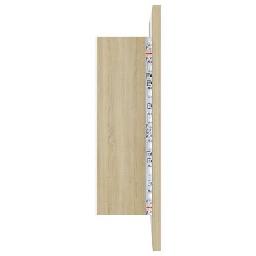 Badeværelsesskab m. spejl og LED-lys 40x12x45cm akryl sonoma-eg