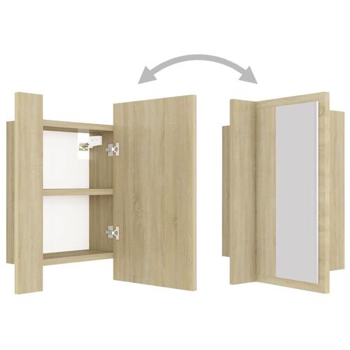 Badeværelsesskab m. spejl og LED-lys 40x12x45cm akryl sonoma-eg