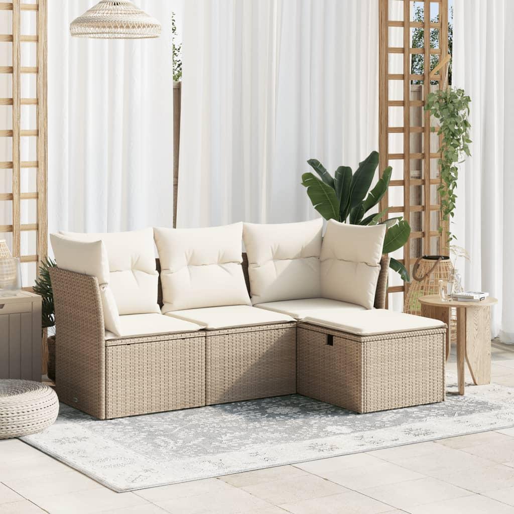 Sofasæt til haven 4 dele med hynder polyrattan beige