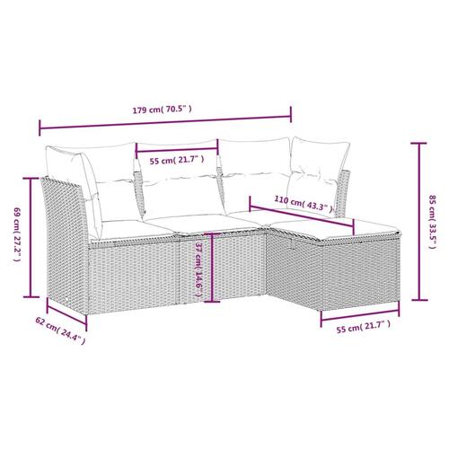 Sofasæt til haven 4 dele med hynder polyrattan beige