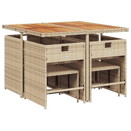 Spisebordssæt til haven 9 dele med hynder polyrattan beige