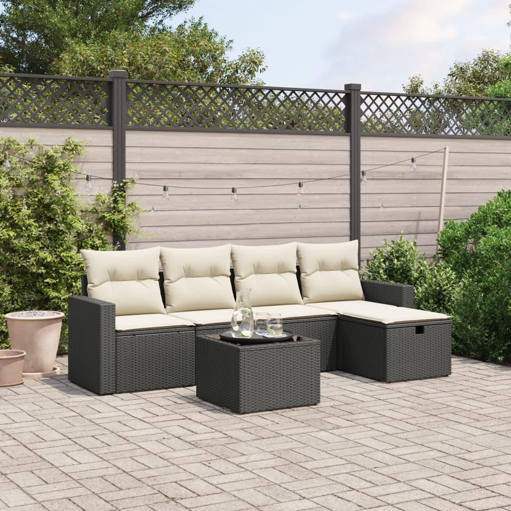 Havesofasæt i polyrattan - 6 dele med hynder, sort billede