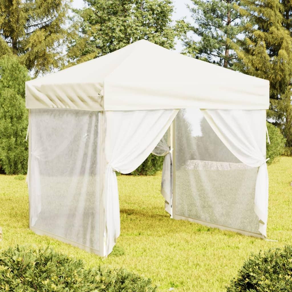 Foldbart festtelt med sidevægge 2x2 m cremefarvet