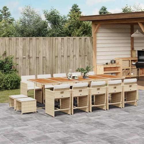 Spisebordssæt til haven 15 dele med hynder polyrattan beige