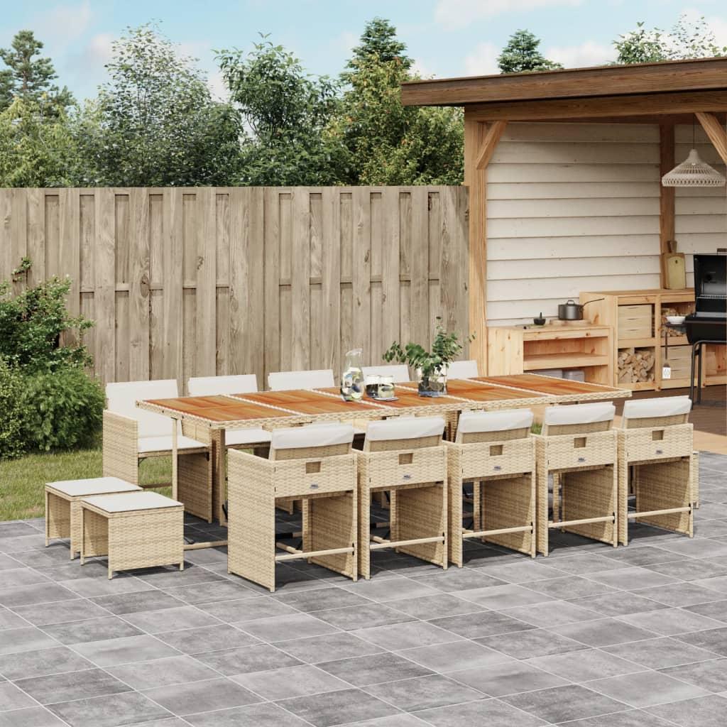 Spisebordssæt til haven 15 dele med hynder polyrattan beige billede