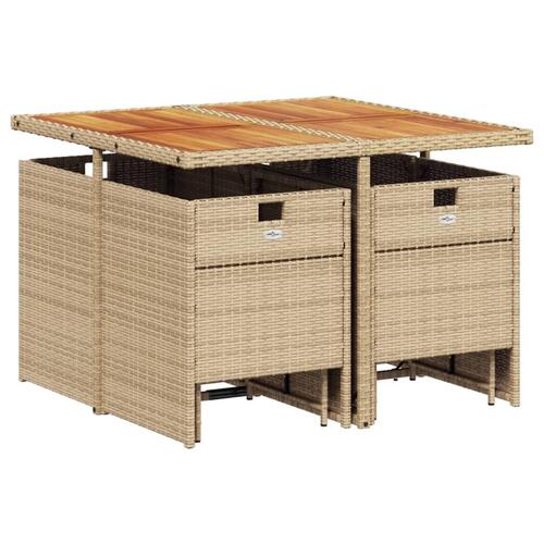 Spisebordssæt til haven 9 dele med hynder polyrattan beige
