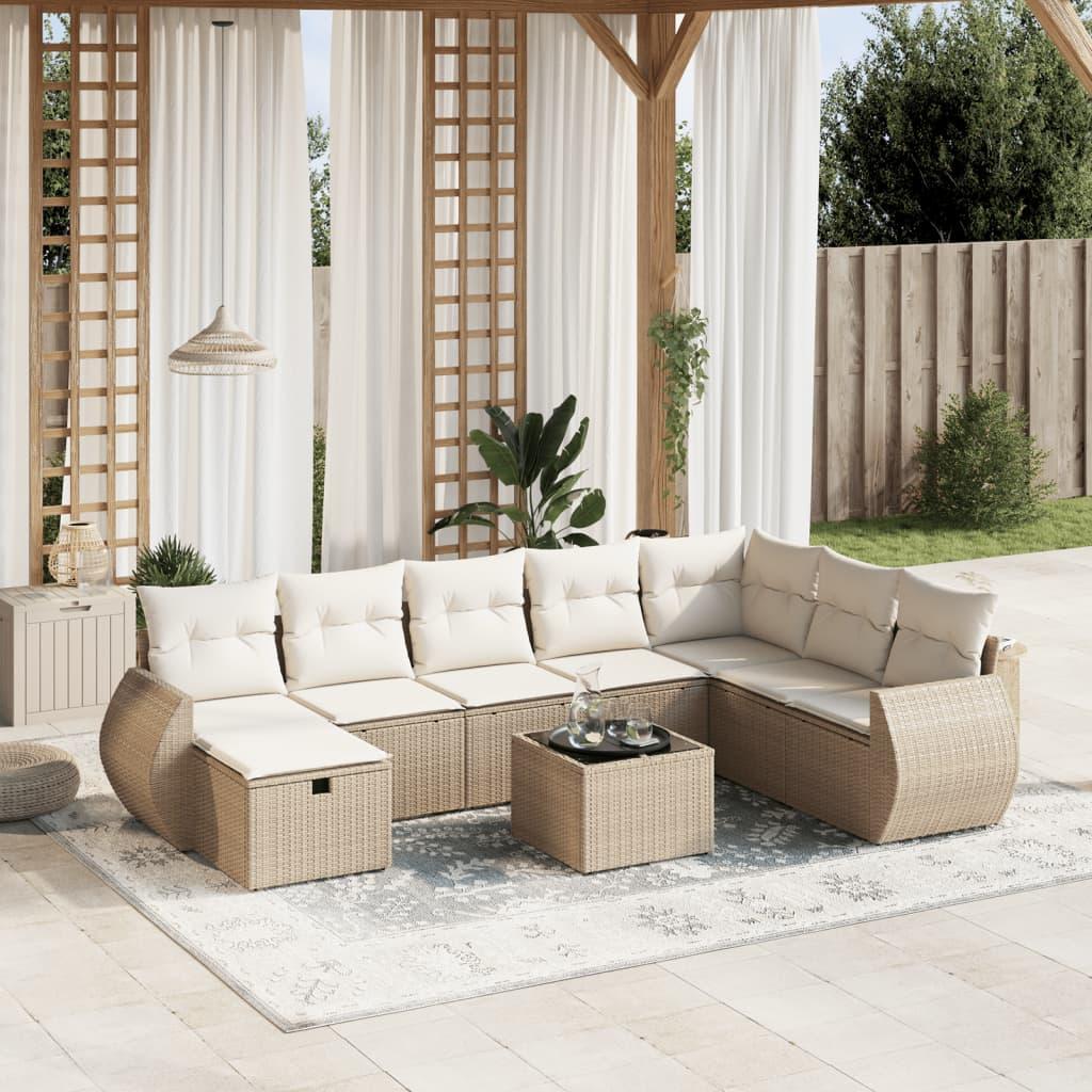 Sofasæt til haven 9 dele med hynder polyrattan beige
