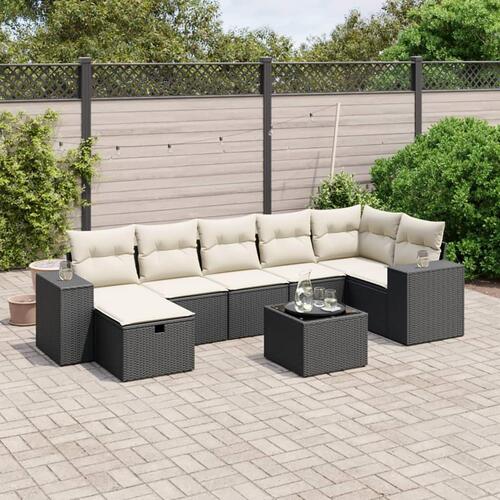 Sofasæt til haven 8 dele med hynder polyrattan sort