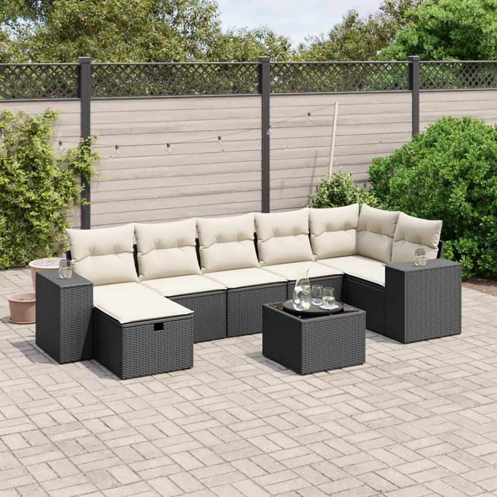 Sofasæt til haven 8 dele med hynder polyrattan sort