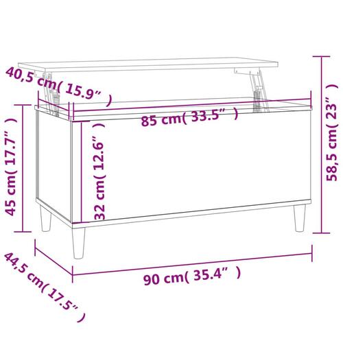 Sofabord 90x44,5x45 cm konstrueret træ hvid højglans