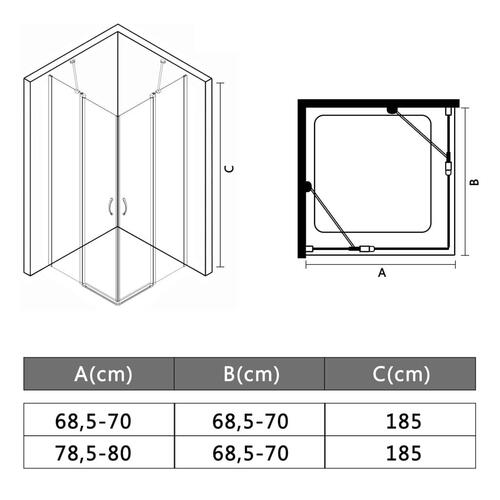 Brusekabine ESG 70 x 70 x 185 cm