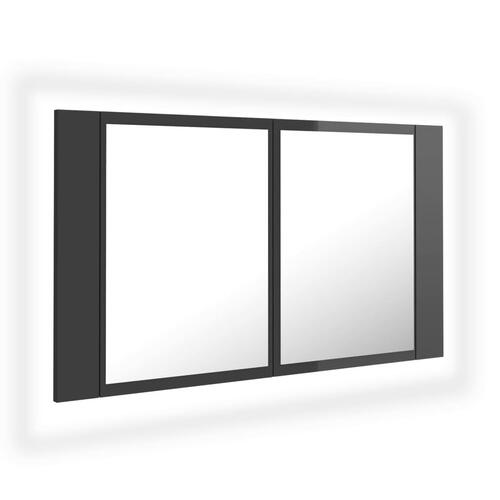 Badeværelsesskab m. spejl+LED-lys 80x12x45 akryl grå højglans