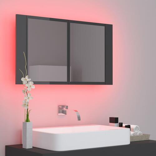 Badeværelsesskab m. spejl+LED-lys 80x12x45 akryl grå højglans