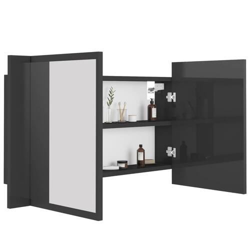 Badeværelsesskab m. spejl+LED-lys 80x12x45 akryl grå højglans