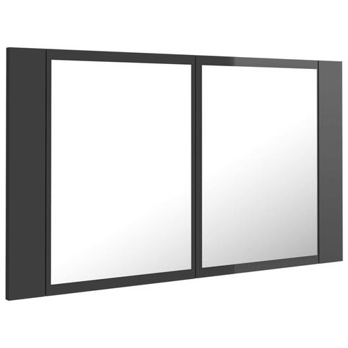 Badeværelsesskab m. spejl+LED-lys 80x12x45 akryl grå højglans