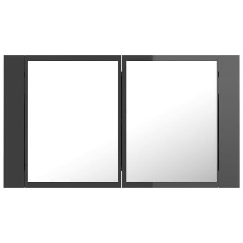 Badeværelsesskab m. spejl+LED-lys 80x12x45 akryl grå højglans