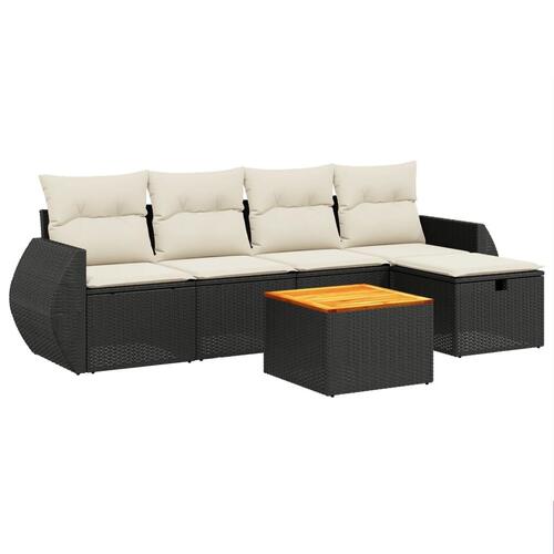 Sofasæt til haven 6 dele med hynder polyrattan sort