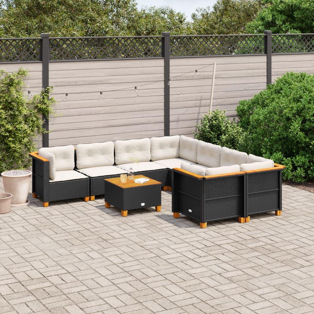Sofasæt til haven 9 dele med hynder polyrattan sort billede