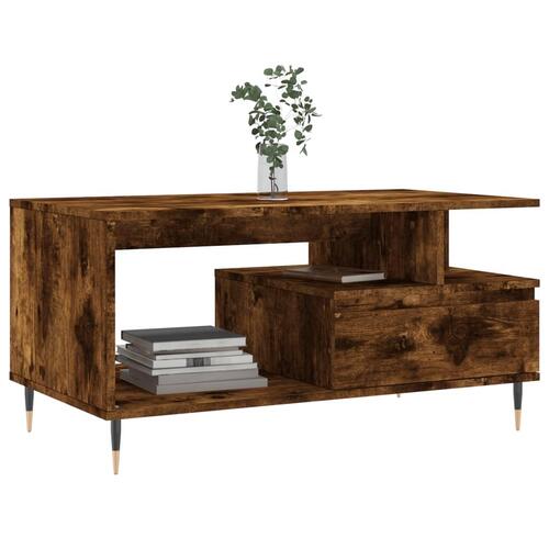 Sofabord 90x49x45 cm konstrueret træ røget egetræsfarve