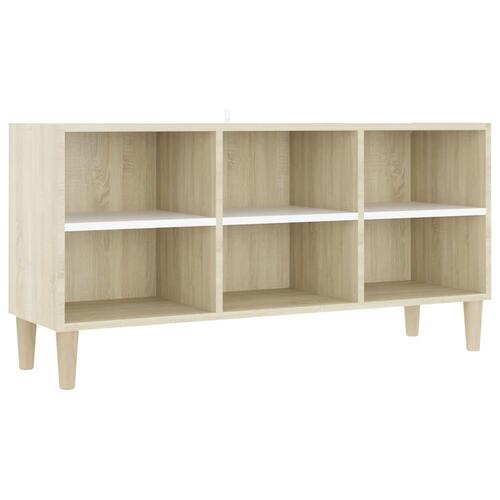 Tv-skab med massive træben 103,5x30x50 cm hvid og sonoma-eg