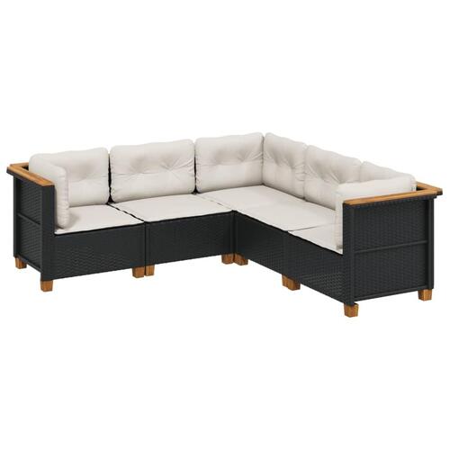 Sofasæt til haven 5 dele med hynder polyrattan sort