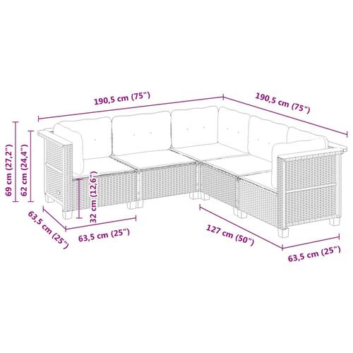 Sofasæt til haven 5 dele med hynder polyrattan sort