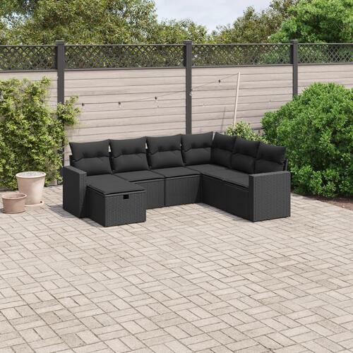 Sofasæt til haven 7 dele med hynder polyrattan sort