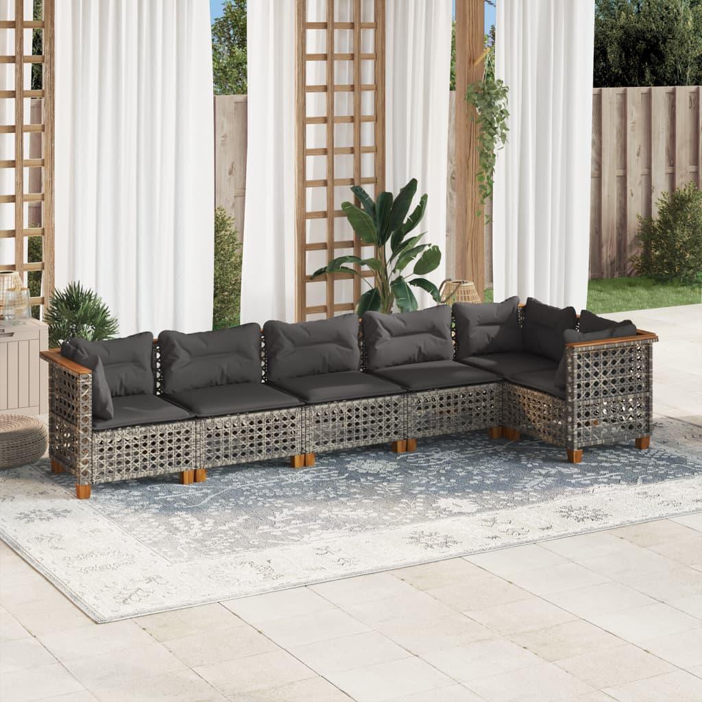 Sofasæt til haven 6 dele med hynder polyrattan grå billede