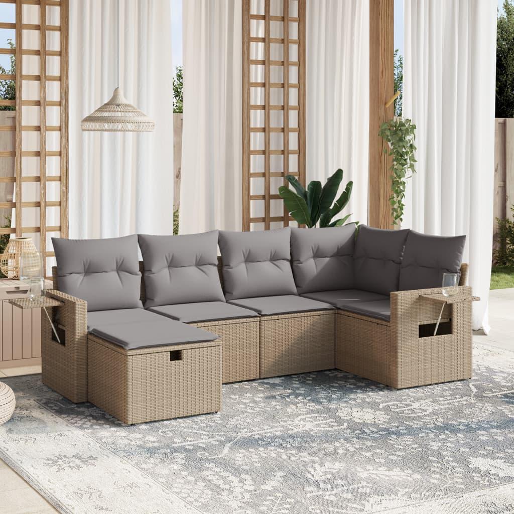 Havesofasæt 6 dele med hynder polyrattan beige