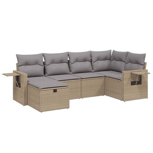 Havesofasæt 6 dele med hynder polyrattan beige