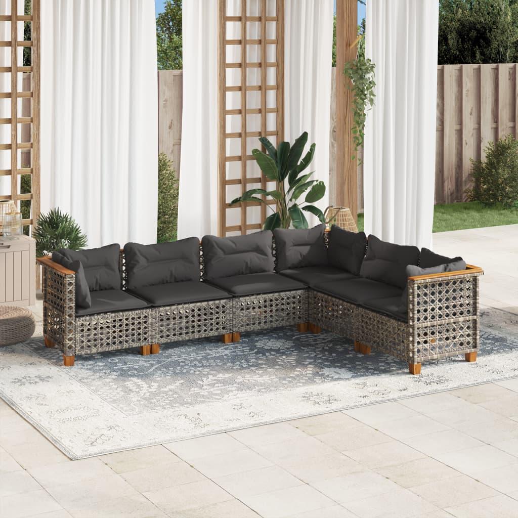 Sofasæt til haven 6 dele med hynder polyrattan grå billede